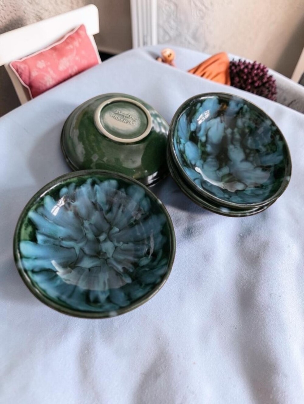 VINTAGE DRYDEN ARKENSAS (5) Blue/Green Clay Drip Glazed Salad Soup Cereal Bowls